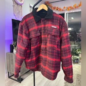 Civil Regime Red and Black Plaid Sherpa-Lined Jacket - M